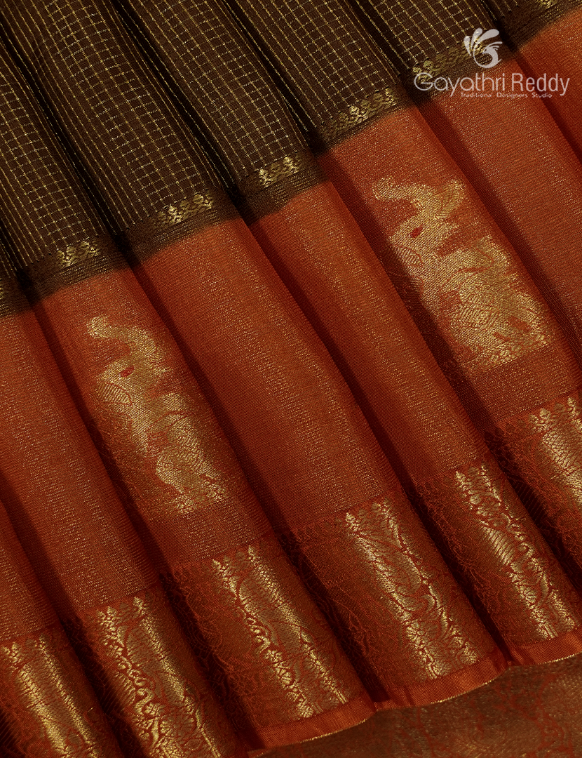 Semi Mysore Silk Saree in Deep Brown and Burnt Orange