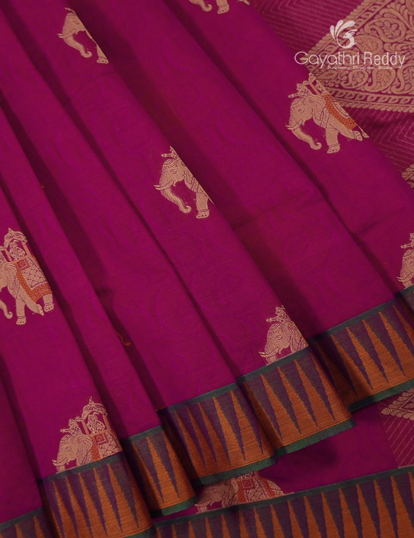 Pure Kanchi Cotton Saree in Deep Pink