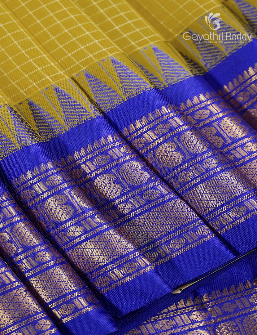 Pure Gadwal Cotton Saree in Sunshine Yellow and Royal Blue