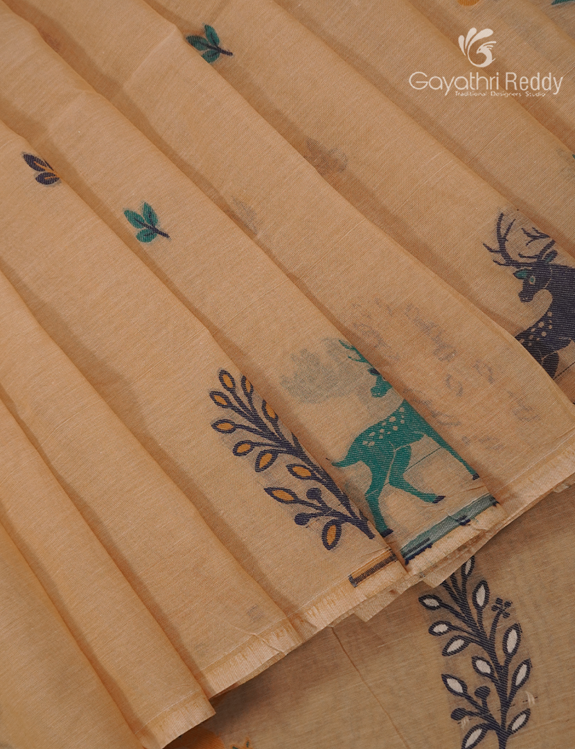 Jamdani Cotton Saree in Light Mustard