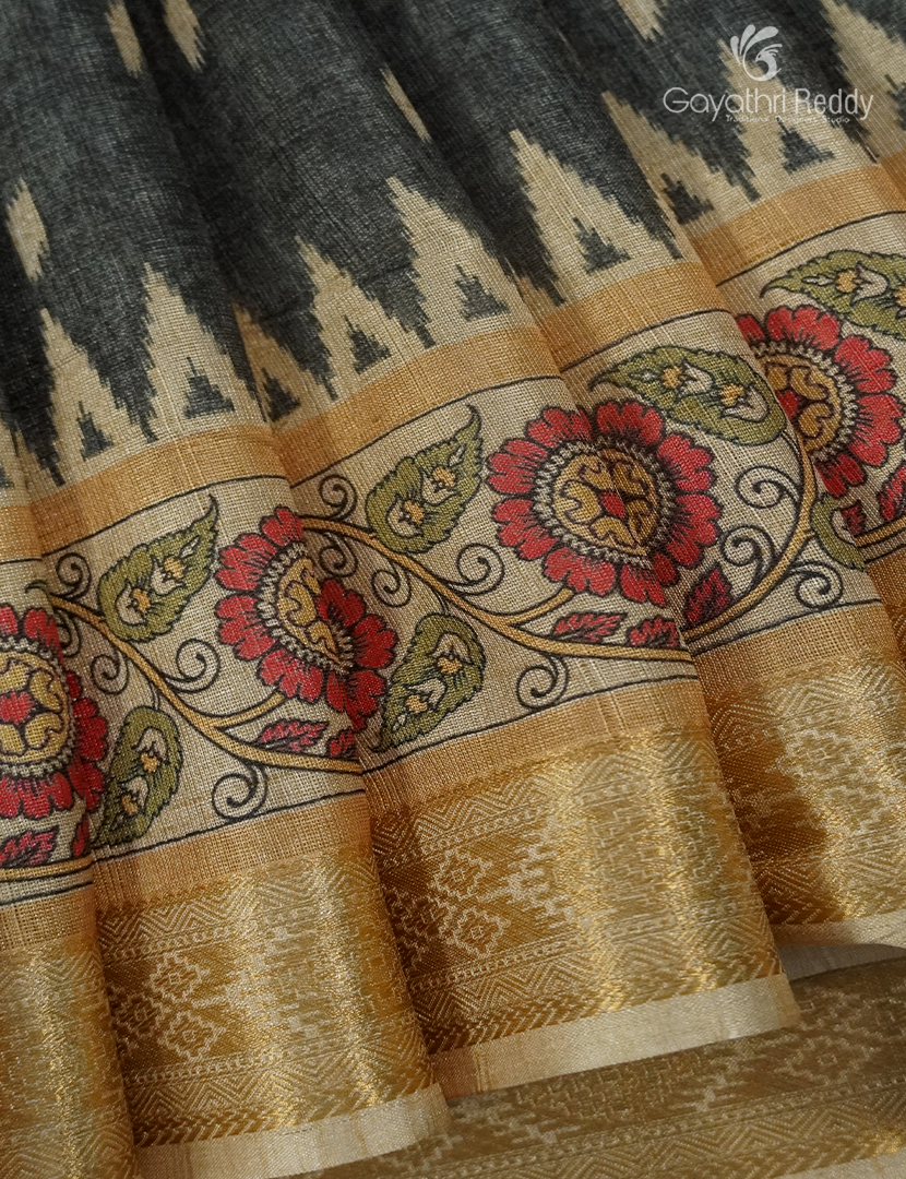 Pure Linen Saree in Ash Grey