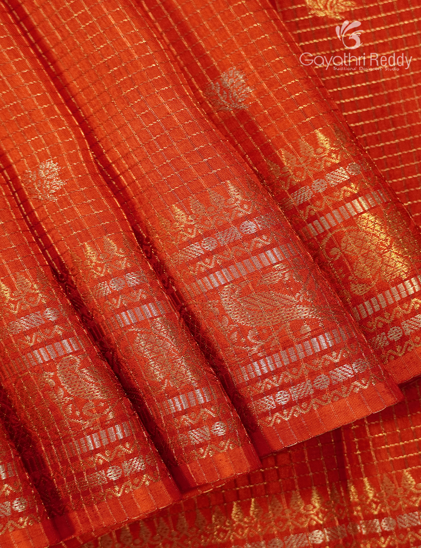Semi Mysore Crepe Saree in Orange