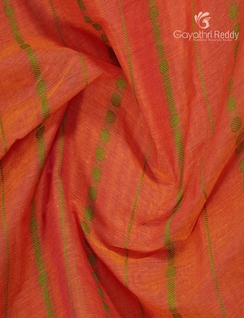 Pure Kanchi Cotton Saree in Peachish Orange and Pista Green