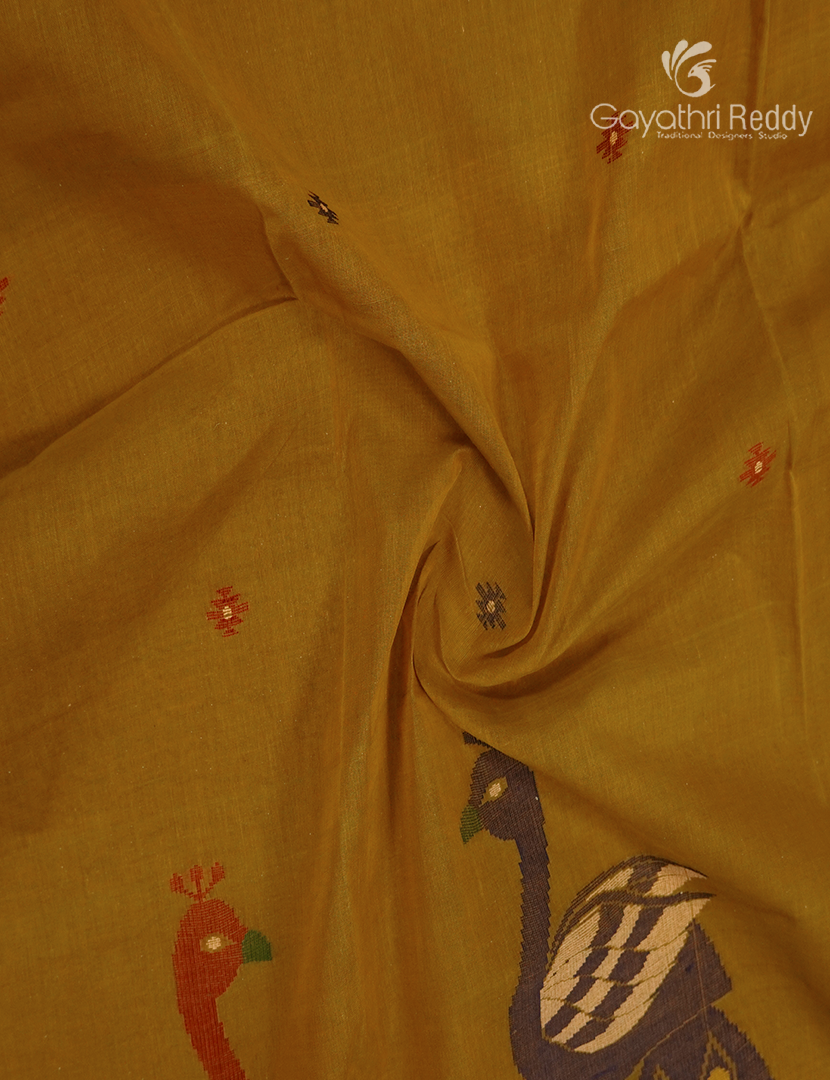 Jamdani Cotton Saree in Deep Mustard