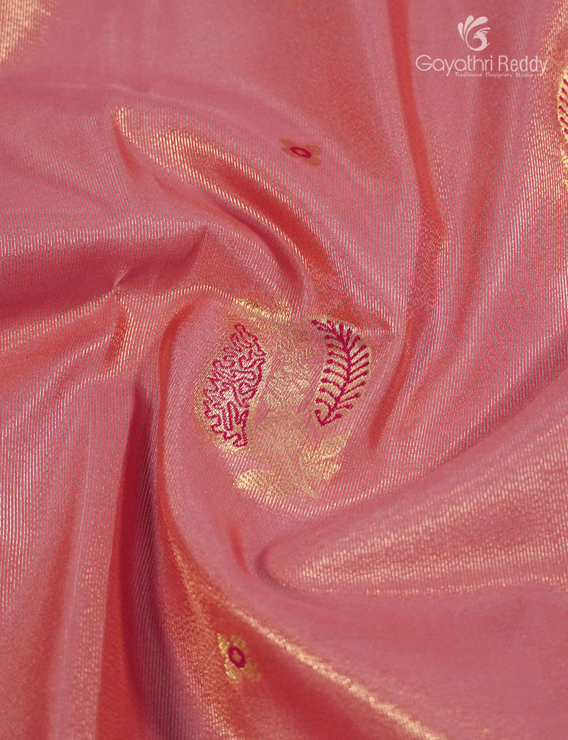 Semi Kanchipuram Silk Fancy Saree in Peach and Rani Pink