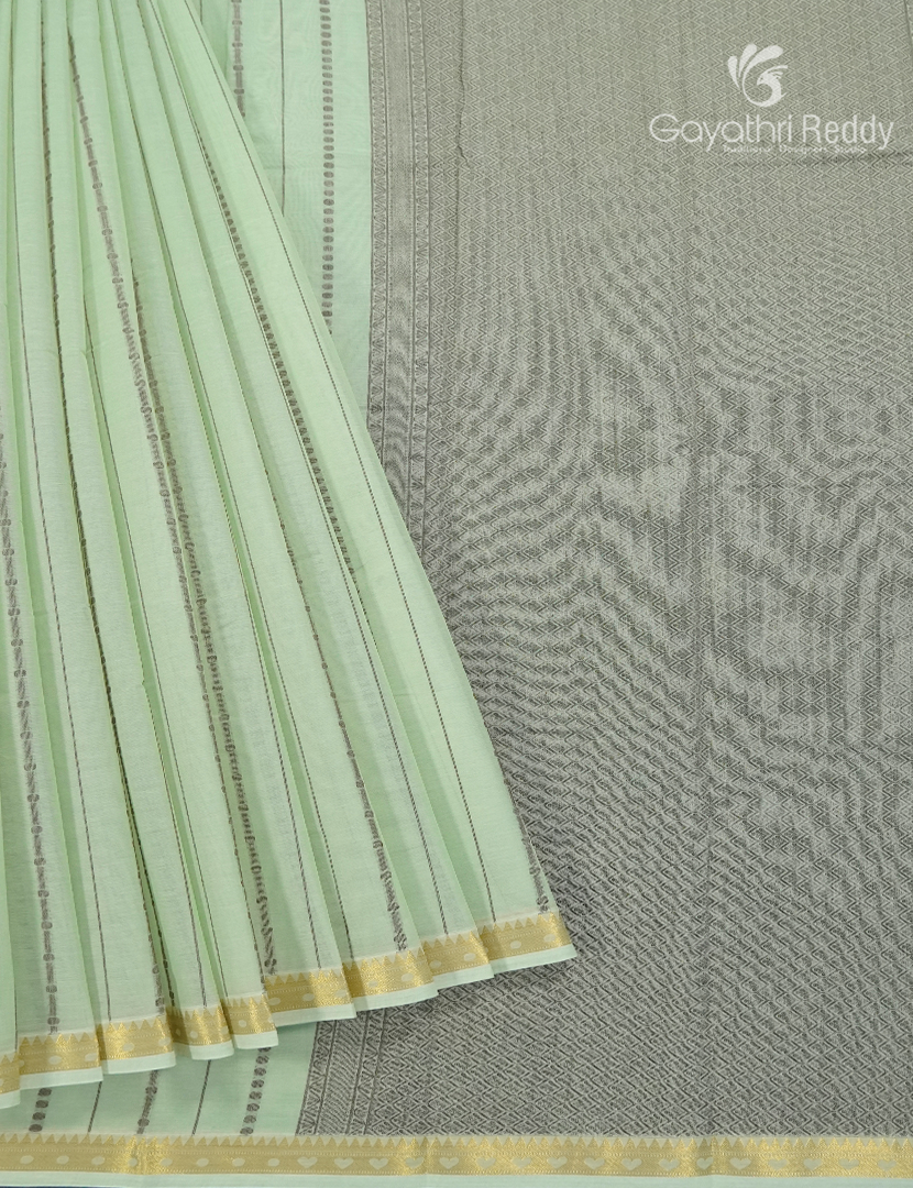 Pure Kanchi Cotton Saree in Mint Green and Grey