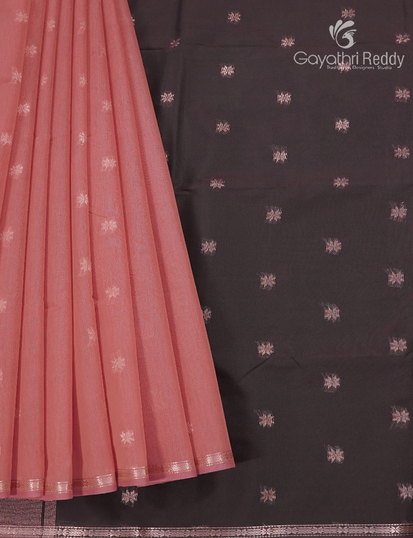 Kanchipuram Sico Saree in Peach and Deep Brown