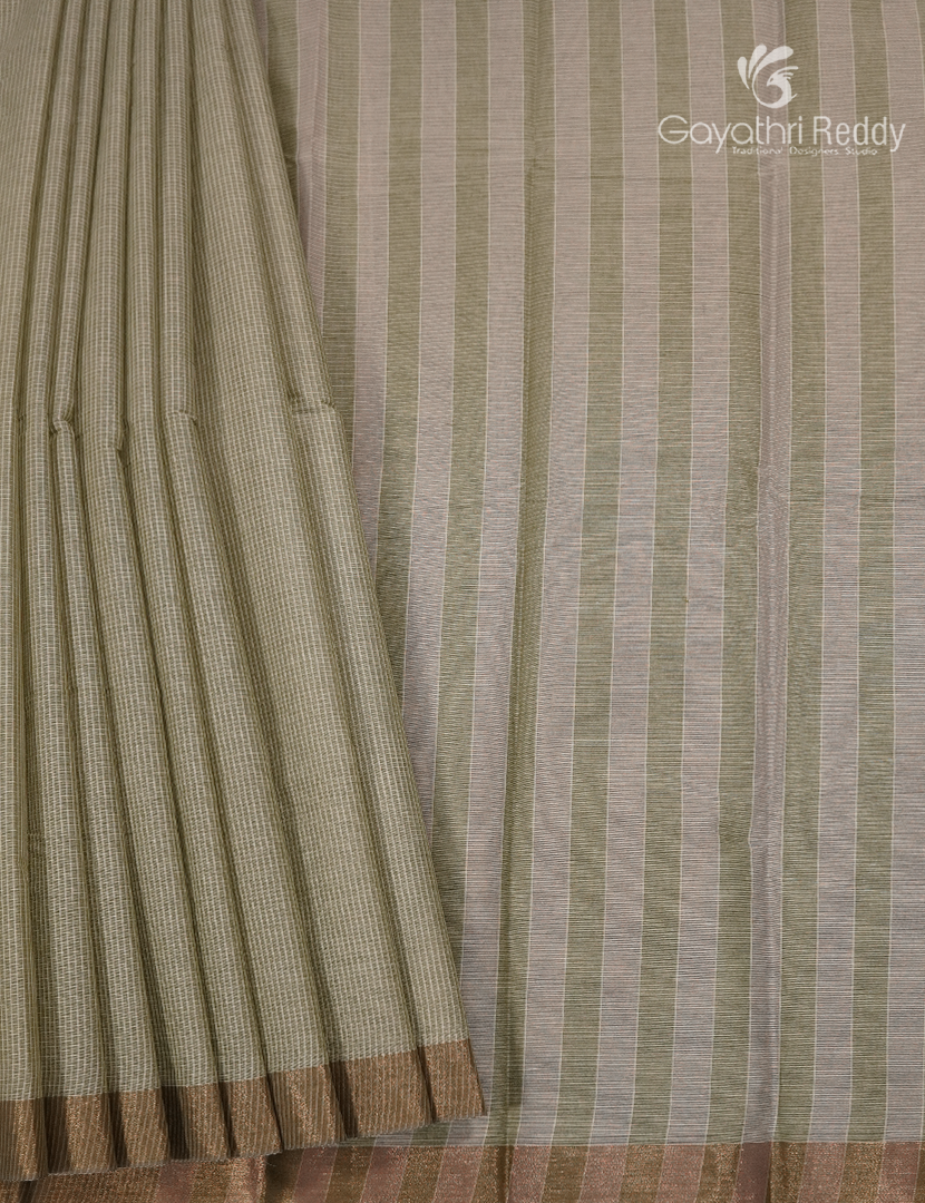 Pure Kanchi Cotton Saree in Olive Green