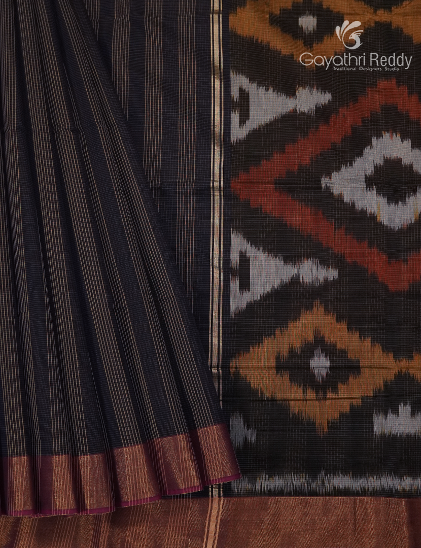 Semi Ikat Sico Saree in Navy Blue