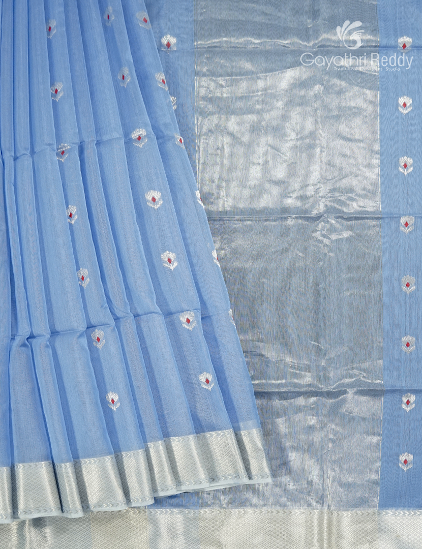 Pure Chanderi Sico Saree in Powder Blue
