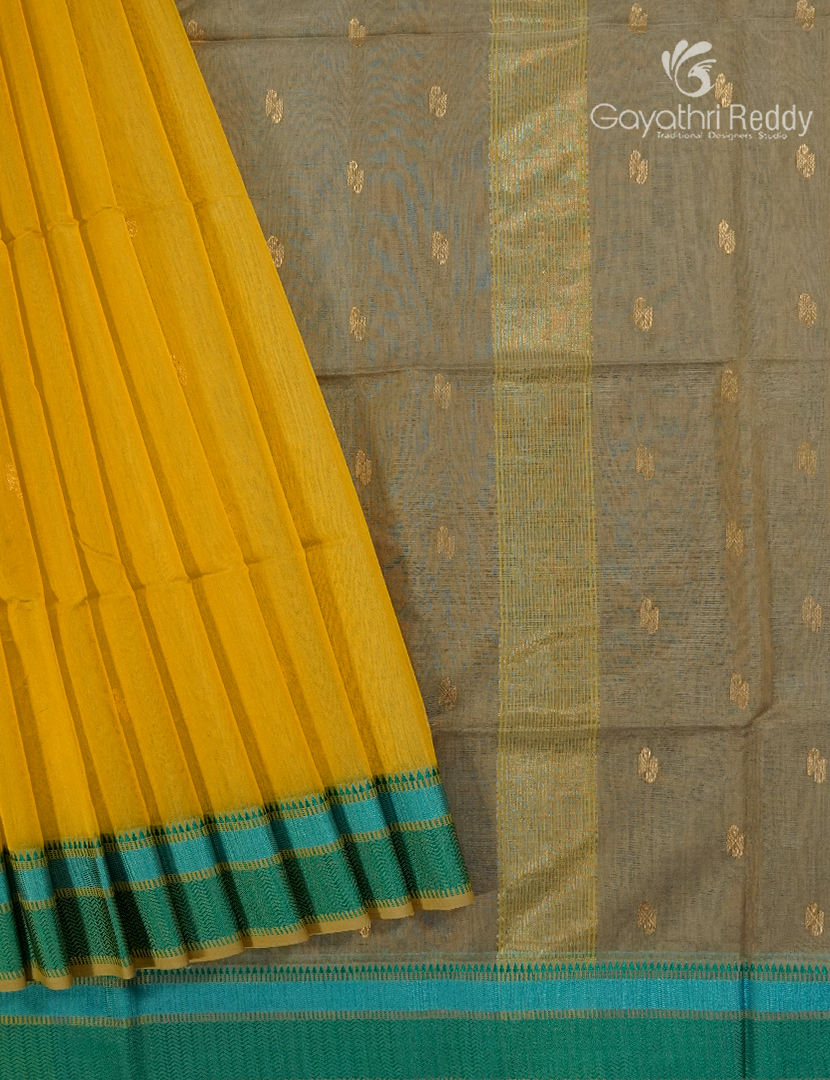 Pure Chanderi Sico Saree in Mango Yellow and Rama Green