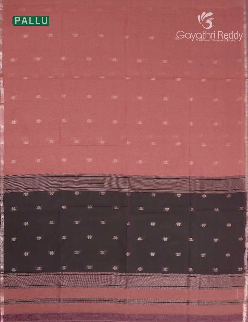 Kanchipuram Sico Saree in Peach and Deep Brown
