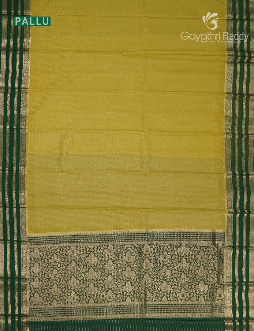Semi Mysore Crepe Saree in Lime Yellow and Bottle Green