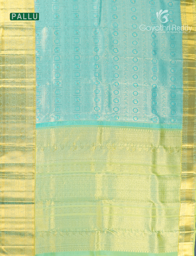 Pure Kanchipuram Silk Bridal Saree in Aqua Blue and Apple Green