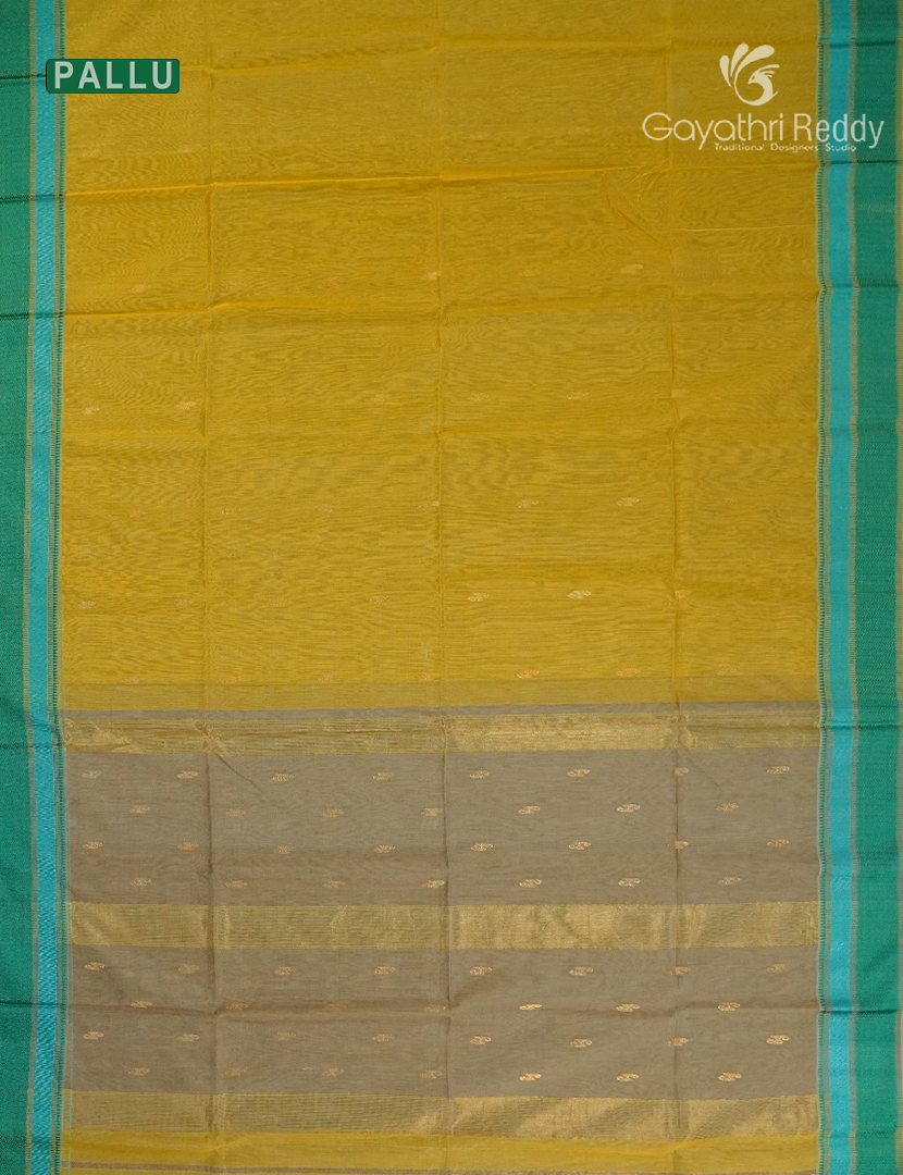 Pure Chanderi Sico Saree in Mango Yellow and Rama Green