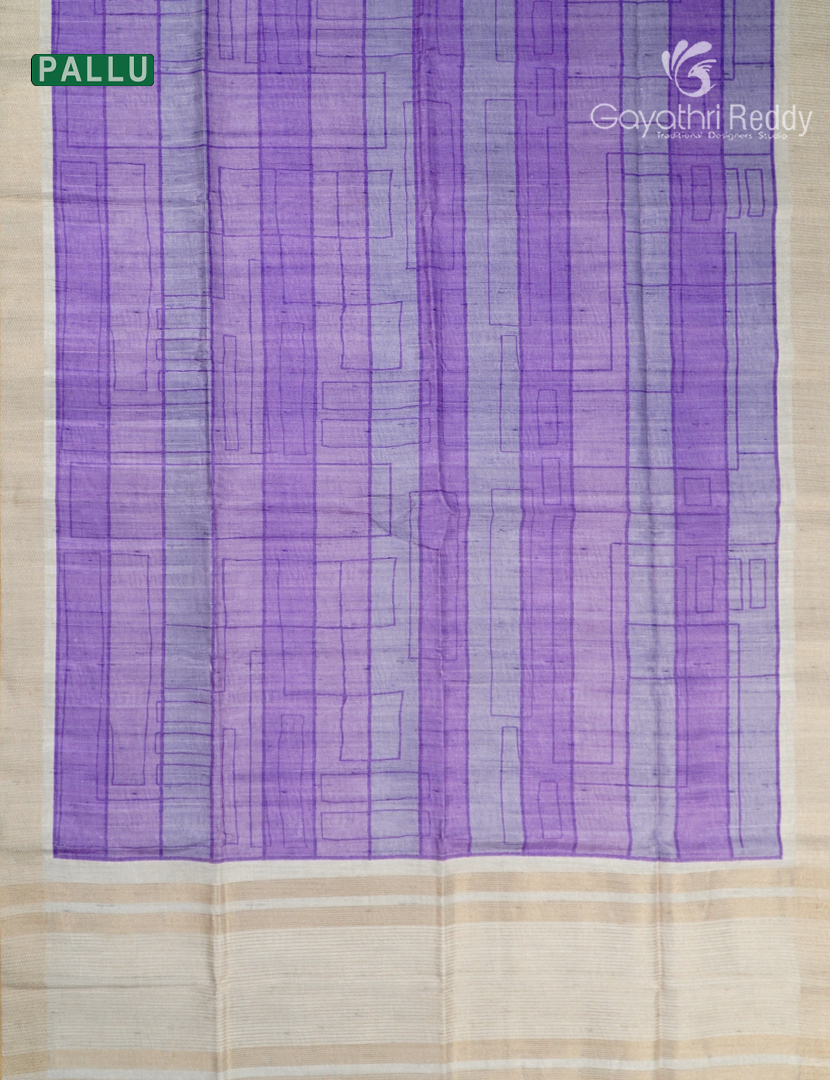 Semi Tussar Saree in Lavender and Ivory