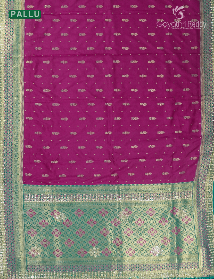 Semi Kanchipuram Silk Fancy Saree in Deep Magenta andd Sea Foam Green