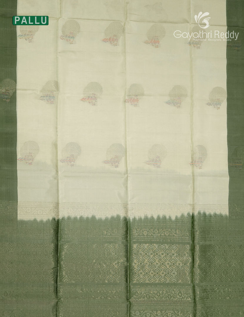 Pure Kanchipuram Soft Silk Saree in Cream and Pista Green