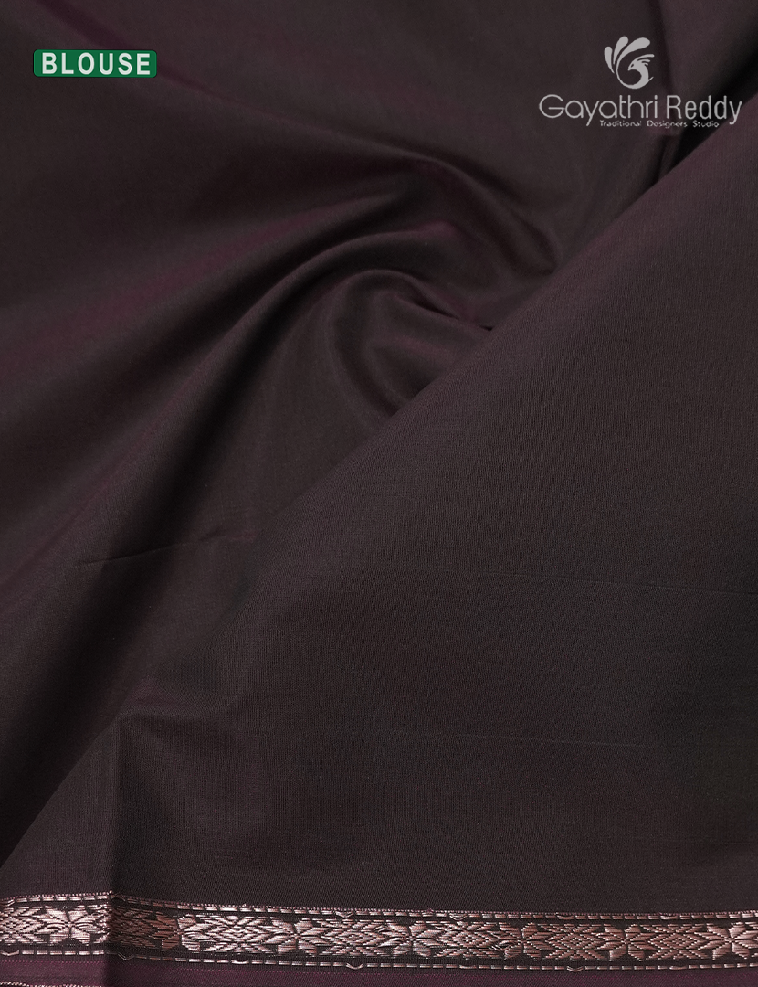Kanchipuram Sico Saree in Peach and Deep Brown