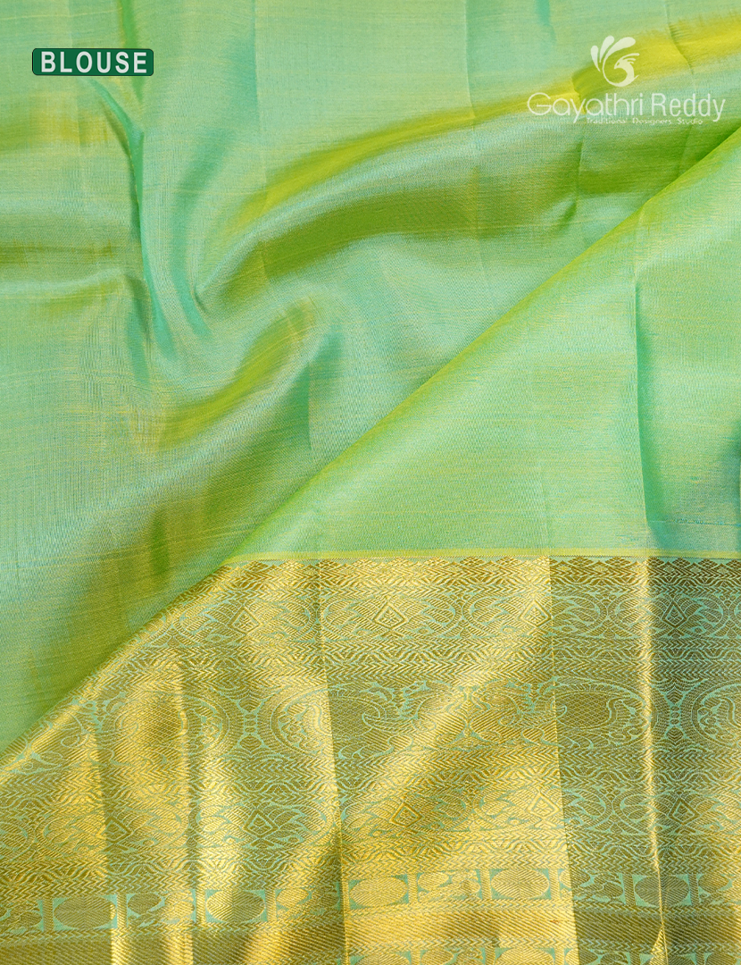 Pure Kanchipuram Silk Bridal Saree in Aqua Blue and Apple Green