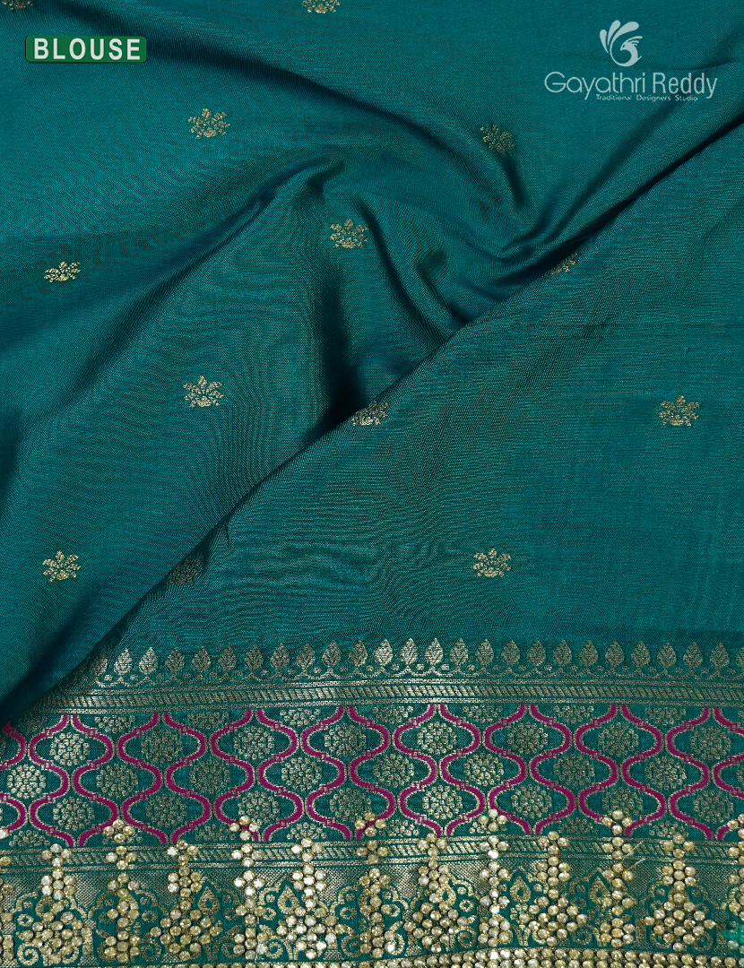 Semi Kanchipuram Silk Fancy Saree in Deep Magenta andd Sea Foam Green