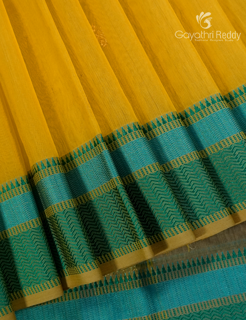 Pure Chanderi Sico Saree in Mango Yellow and Rama Green
