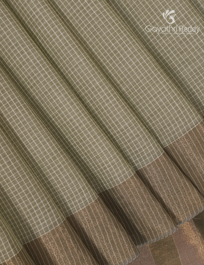 Pure Kanchi Cotton Saree in Olive Green