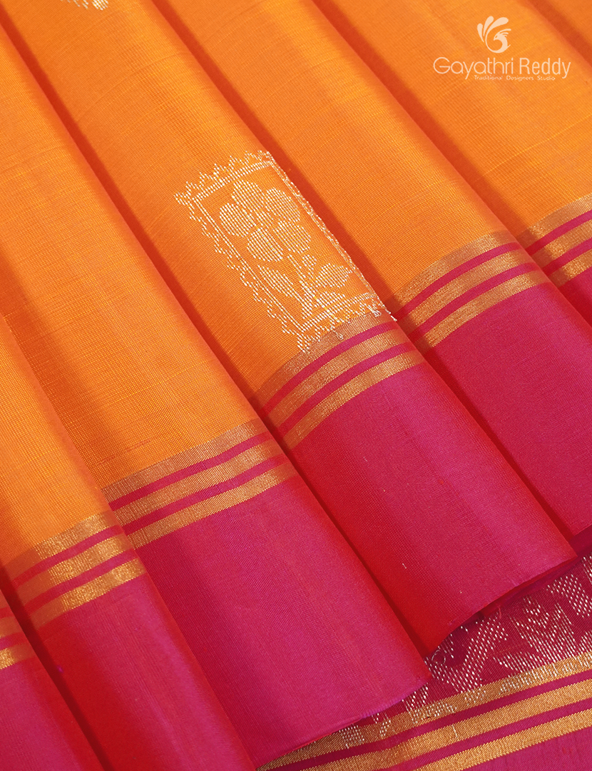 Light weight Kanchipuram Silk Saree in Orange and Deep Pink