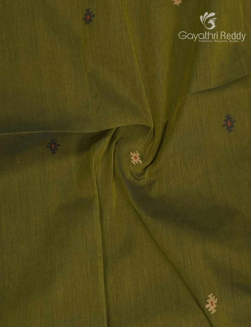 Jamdani Cotton Saree in Deep Olive Green