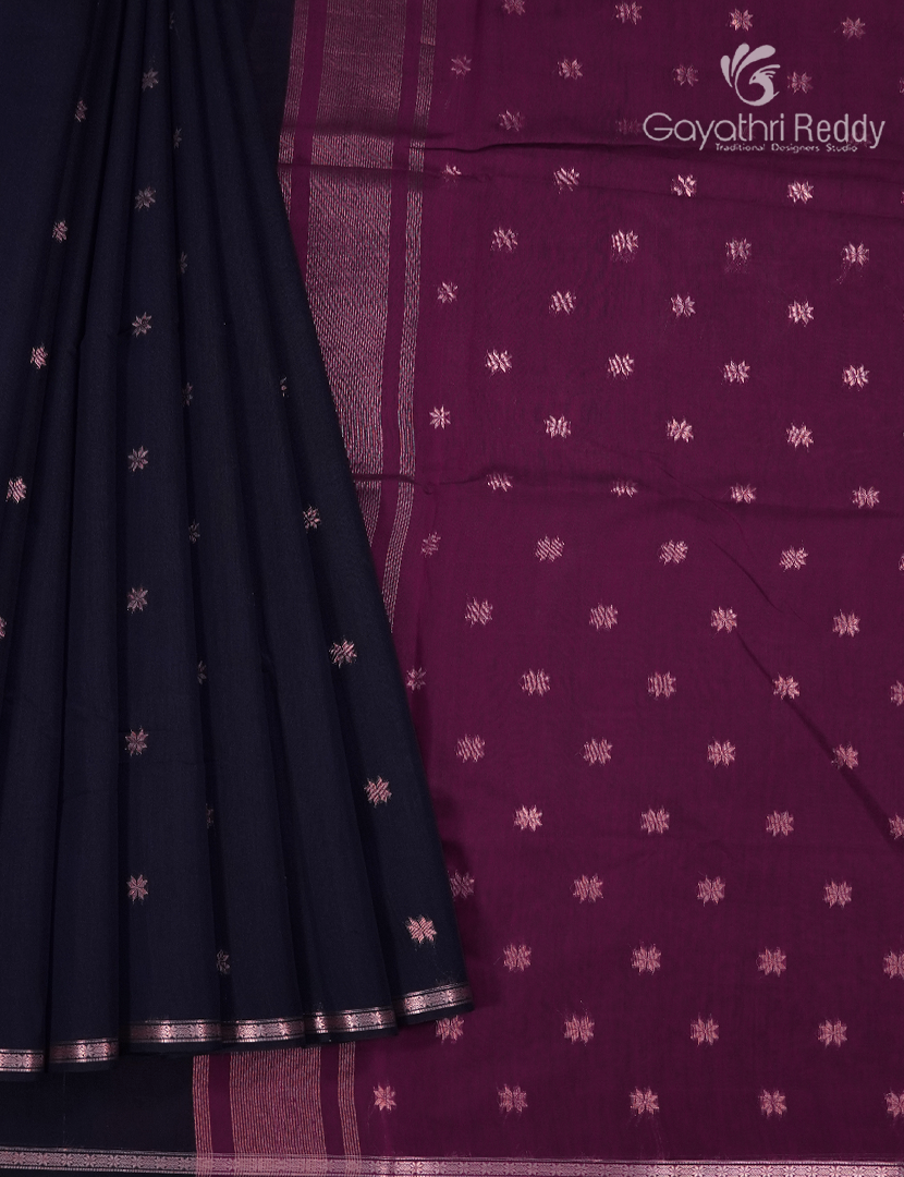 Kanchipuram Sico Saree in Navy Blue and Magenta