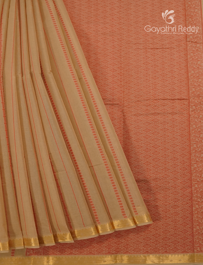 Pure Kanchi Cotton Saree Beige and Rust