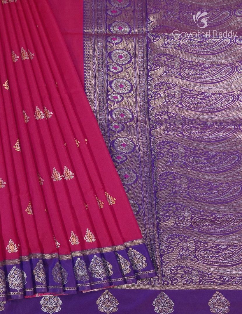 Semi Kanchipuran Silk Saree in Rani Pink and Purple