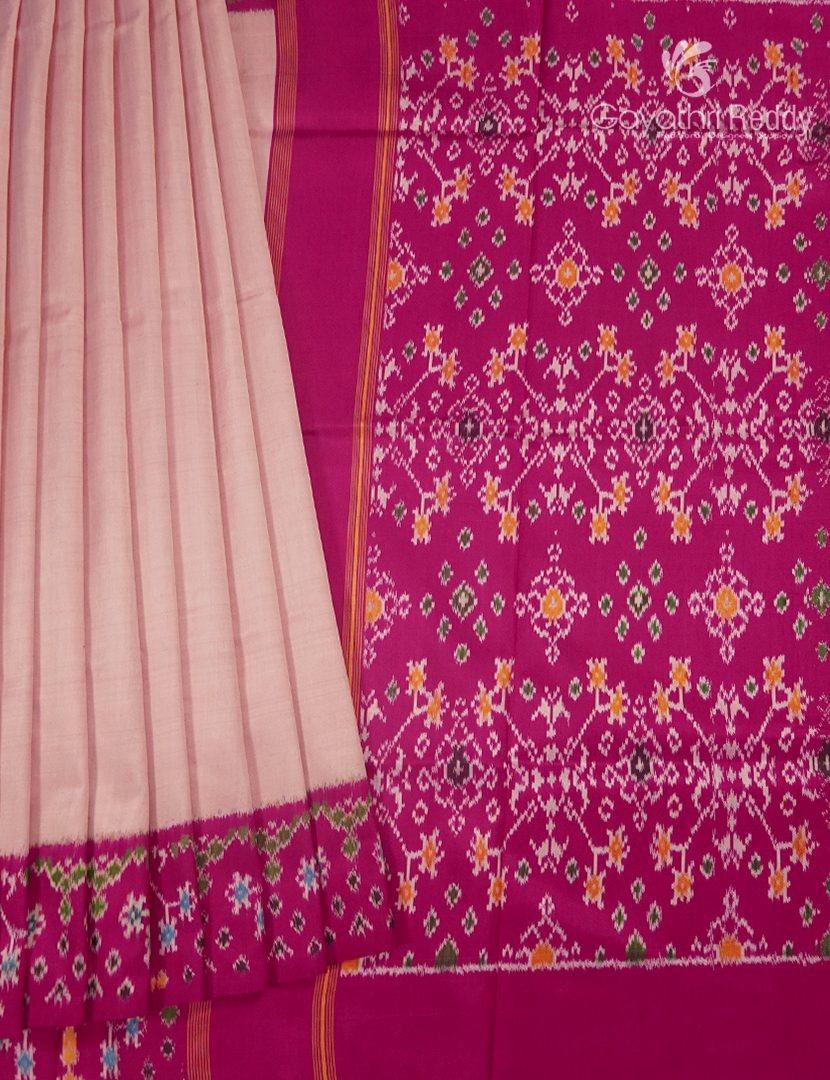 Pure Ikat Silk Saree in Light Rose Gold Pink