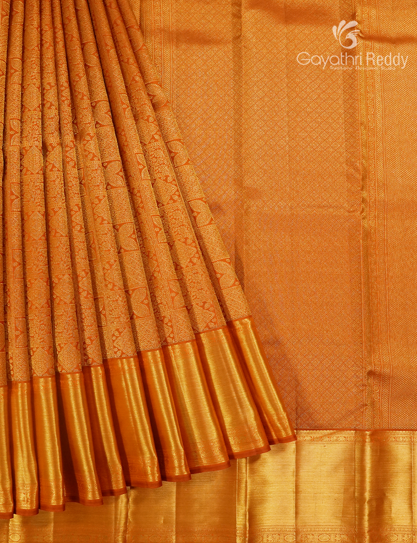 Pure Kanchipuram Silk Bridal Saree in Orange