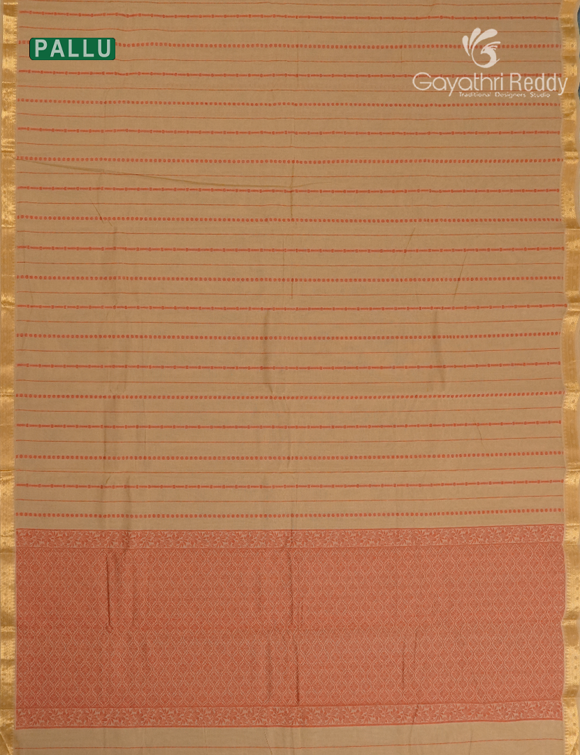 Pure Kanchi Cotton Saree Beige and Rust