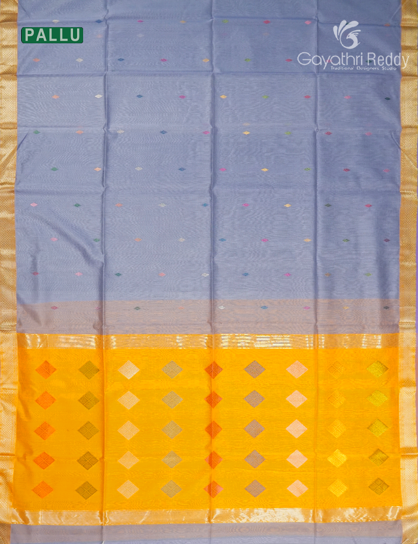 Pure Chanderi Sico Saree in Grey and Yellow