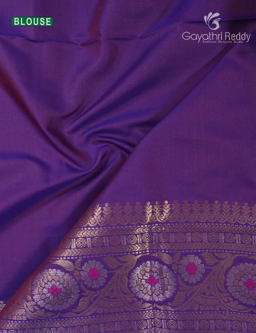 Semi Kanchipuran Silk Saree in Rani Pink and Purple