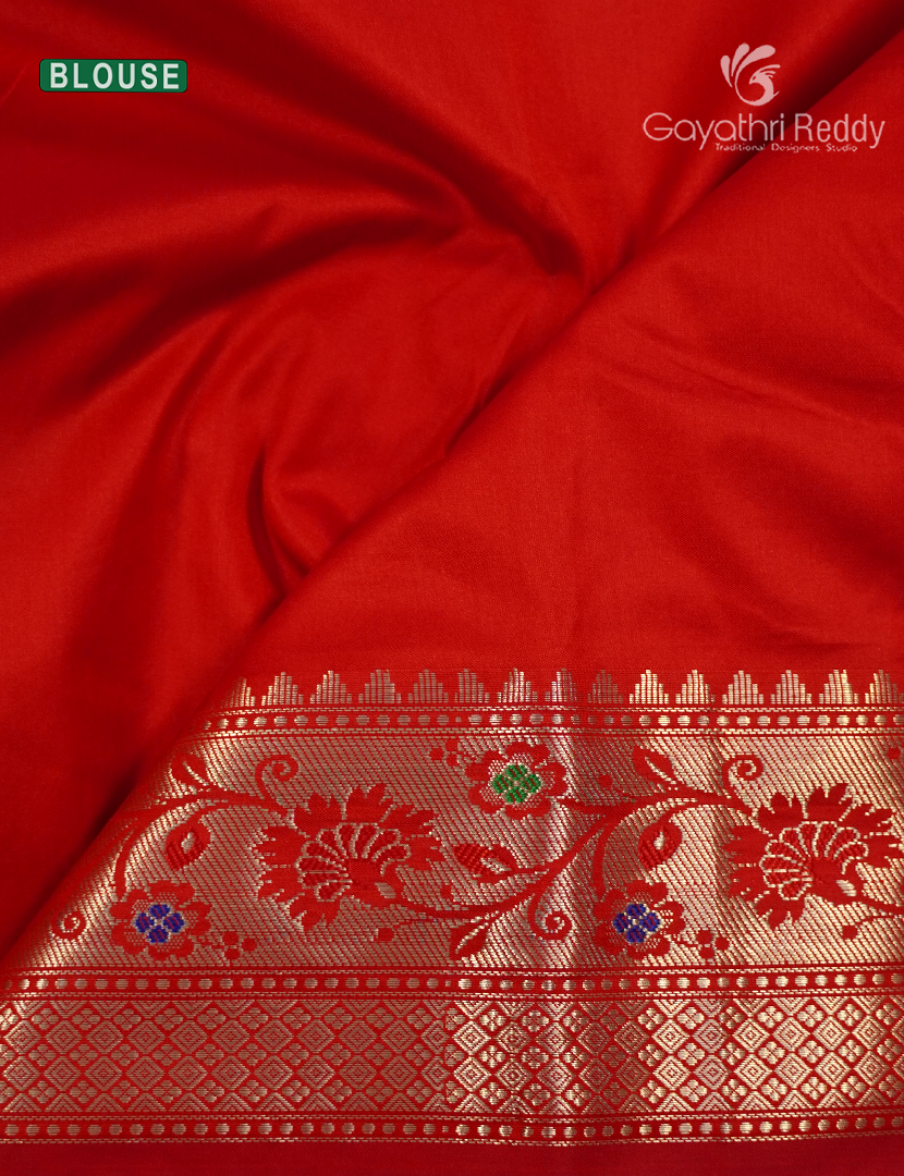 Semi Banaras Katan Silk Saree in Orange and Red