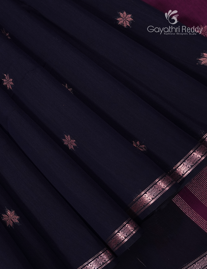 Kanchipuram Sico Saree in Navy Blue and Magenta