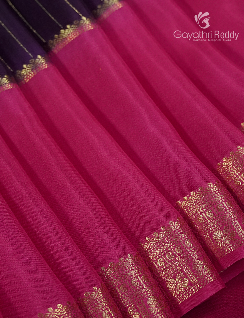 Semi Mysore Crepe Saree in Deep Violet and Rani Pink