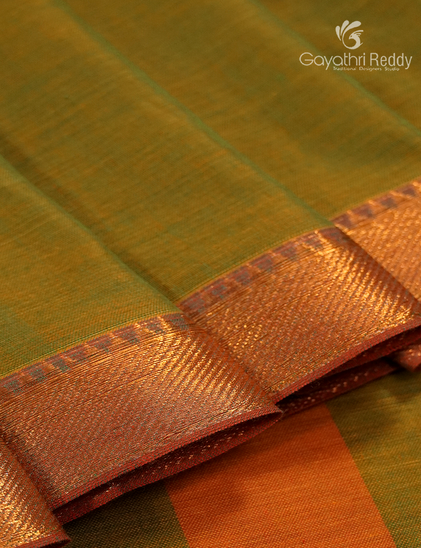 Pure Narayanpet Cotton Saree in Mehendi Green and Turmeric
