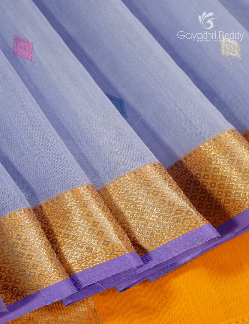 Pure Chanderi Sico Saree in Grey and Yellow