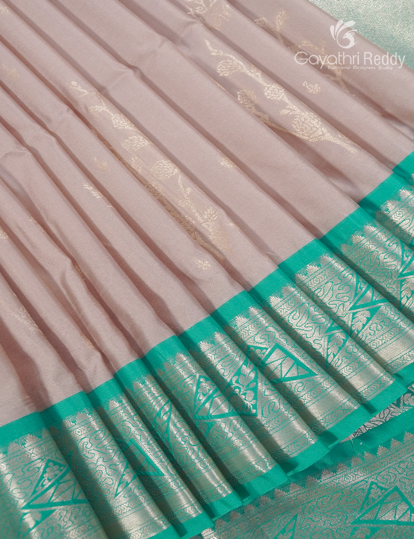 Soft Silk Saree in Cream and Sea Foam Green