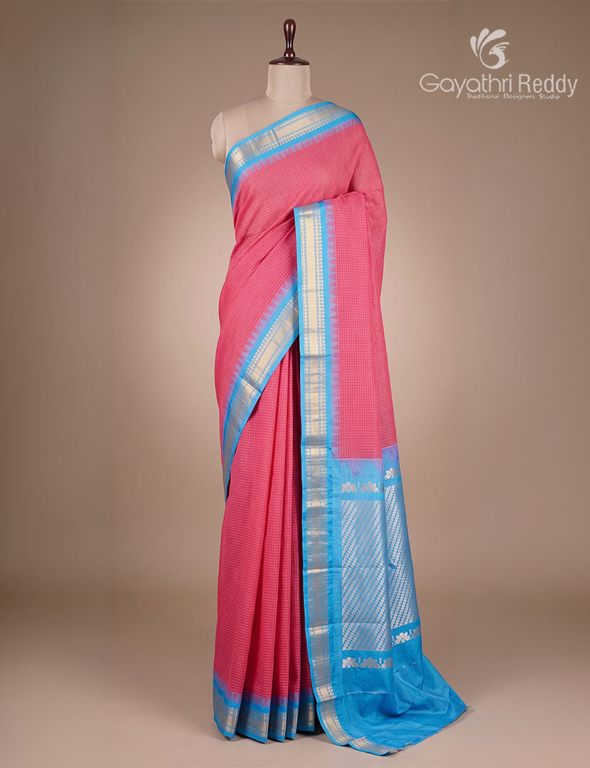 Pure Gadwal Cotton Saree in Lotus Link and Sky Blue
