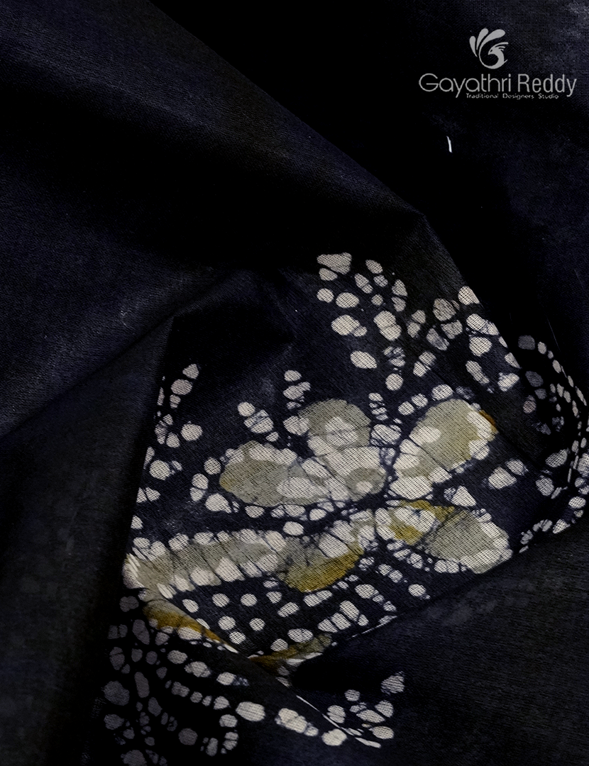 Cotton Batik Print Saree in Black