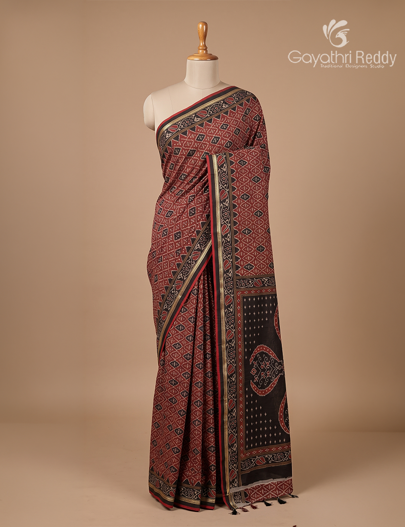 Vidharbha Cotton Saree in Maroon and Black