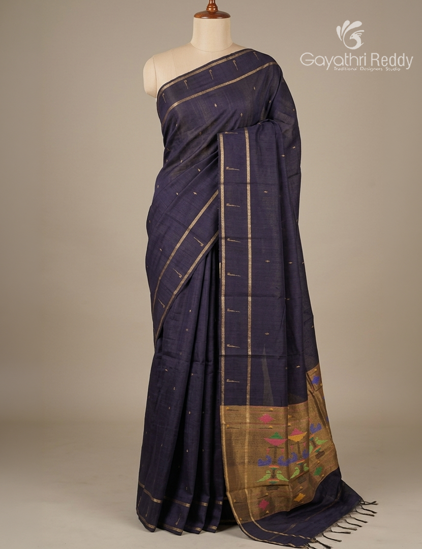 Pure Khadi Pattu Saree in Deep Navy Blue