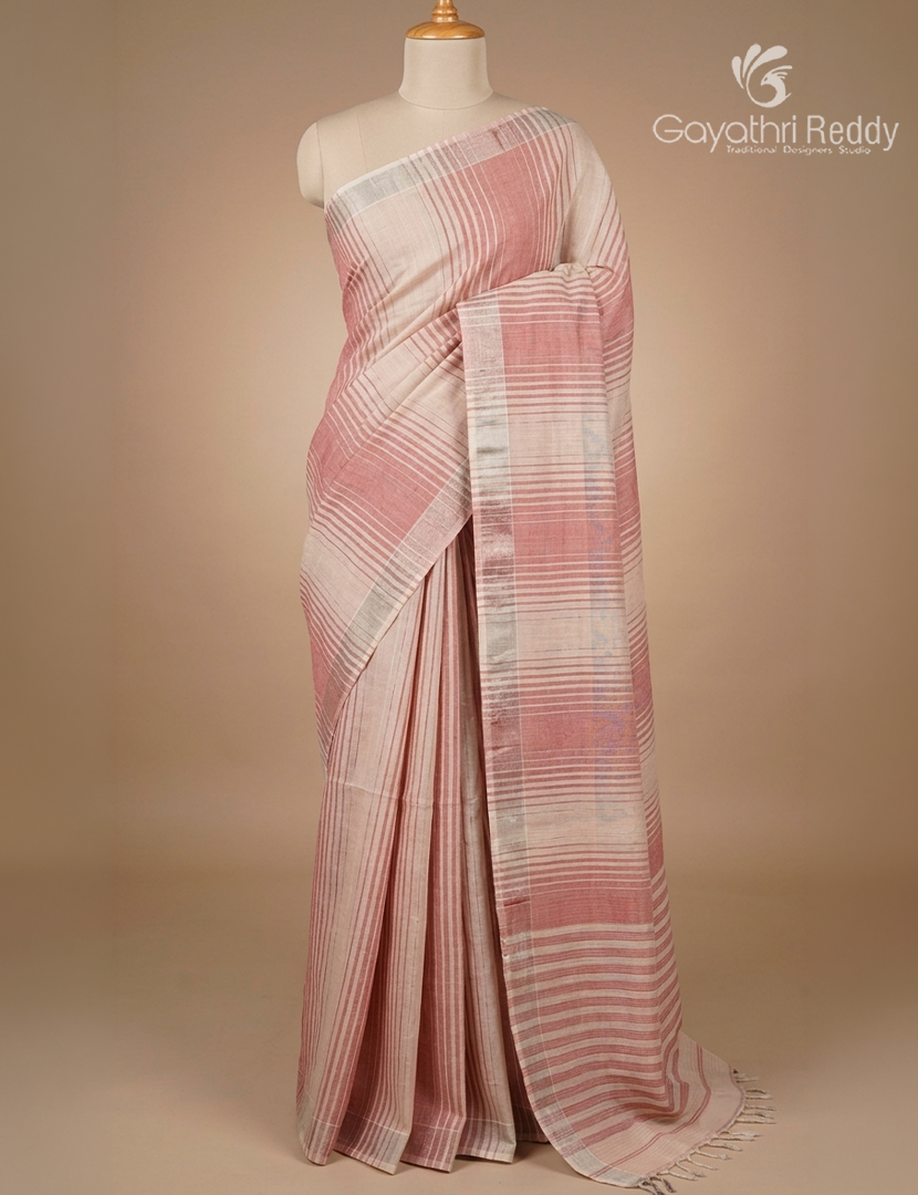 Pure Kanchi Cotton Saree in Cream and Baby Pink