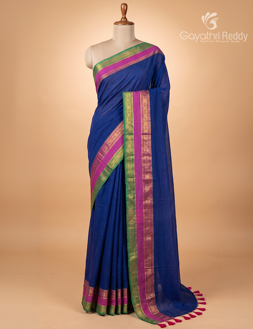 Jamdani Cotton Saree in Deep Blue