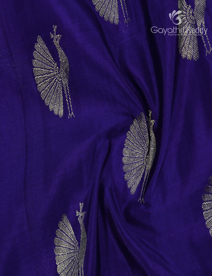 Pure Venkatagiri Silk Saree in Deep Blue and Deep Magenta